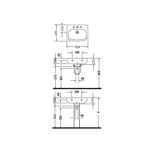 Duravit D-Code Раковина  с перел., с 1 отв. под смес., 550x430мм, Цвет: Белый