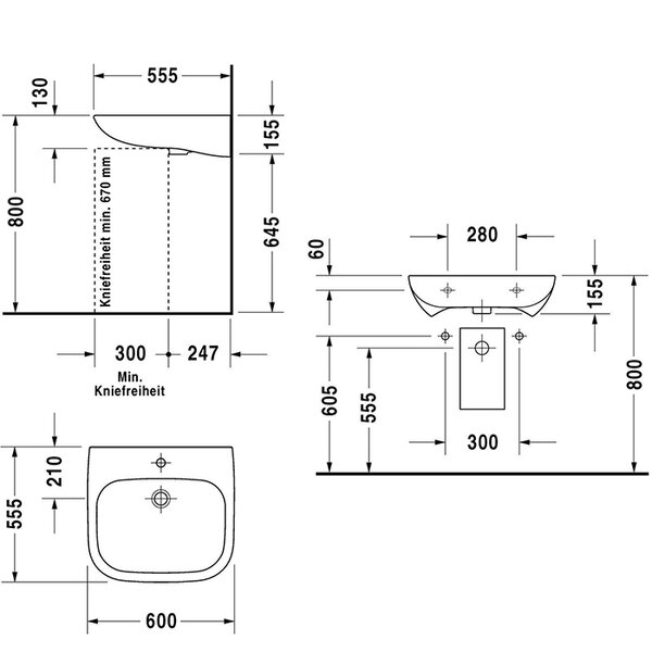 Duravit D-Code Раковина медицинский Med, без перелива, с 1 отв. под смес., 600x550мм, Цвет: Белый ()СПЕЦЦЕНА со склада поставщика!
