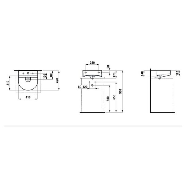 Laufen Sonar Раковина 410х420х140мм с 1 отв. под смеситель, с покр. LLC, цвет: белый