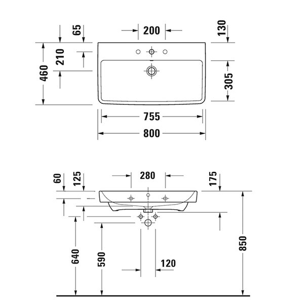 Duravit No.1 раковина 800х460мм, белая, для смеситель