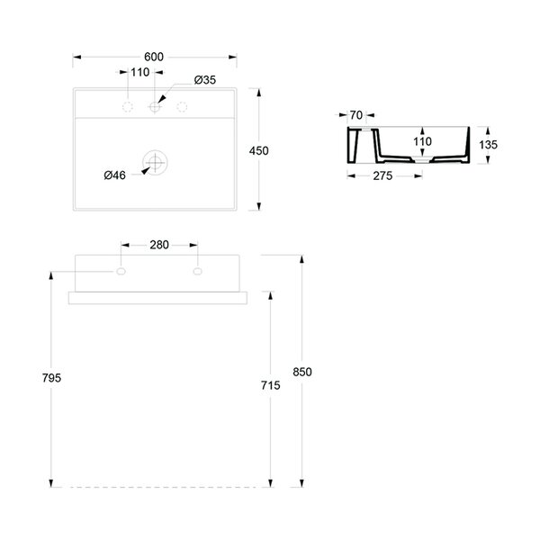 Alice Hide Раковина 60x45хВ13,5, подвесная, с отверстием под смеситель, белый глянцевый