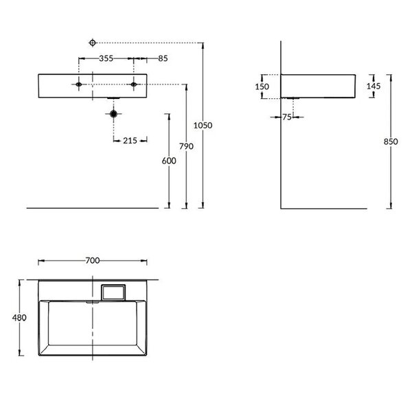 Kerama Marazzi Раковина LOGICA мебельная\подвесная, 70*48*14,5см, без отв. под смеситель, с переливом, белая глянцевая