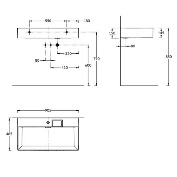 Kerama Marazzi Раковина LOGICA мебельная\подвесная с одним отверстием 90*48,14,5см,  с 1 отв.под смеситель, с переливом, белая глянцевая