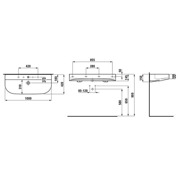 LAUFEN SONAR Раковина 1000x420x145 мм., с 1 отверстием для смесителя, с переливом, цвет белый