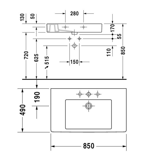 Duravit Vero Раковина для мебели с перел., с 1 отв. под смес., 850x490мм, Цвет: Белый