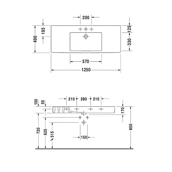 Duravit Vero Раковина для мебели с перел., с 1 отв. под смес., 1250x490мм !без упаковки!, Цвет: Белый (плохое качество раковины предупреждать клиента)