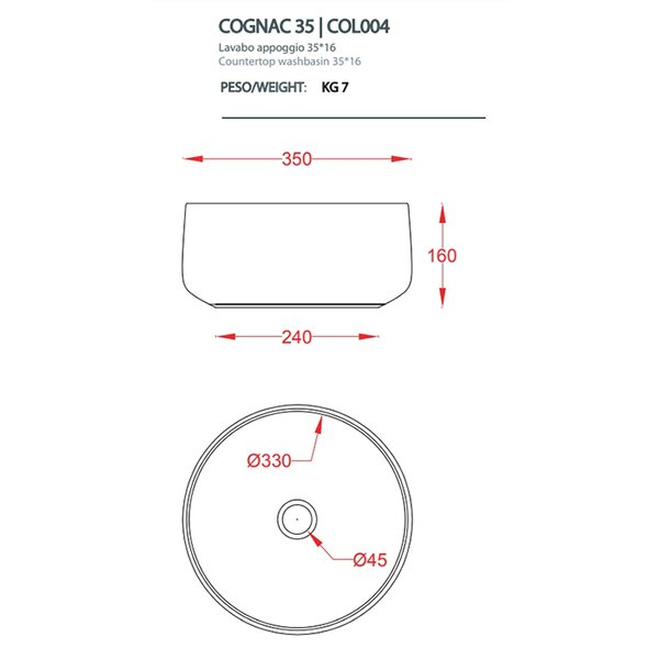 ARTCERAM COGNAC Раковина настольная &Oslash; 35 см, цвет матовый белый, Saniglaze