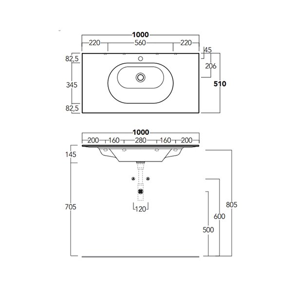 SIMAS WAVE Раковина на столешницу  100x50xh14,5 см, с 1 отв под смеситель,цвет BIANCO MATT