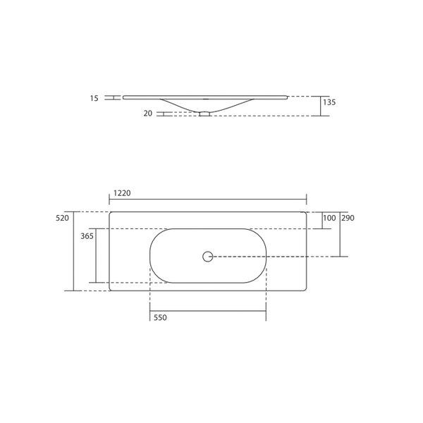 KERASAN SHAPE Раковина 1220х520 мм., встраиваемая, с 1 отверстием для смесителя, цвет белый матовый