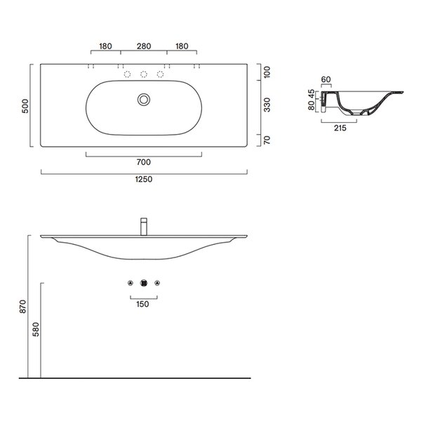 Catalano SFERA Раковина консоль 125x50, без отв. под смеситель, покрытие Cataglaze+, цвет белый матовый