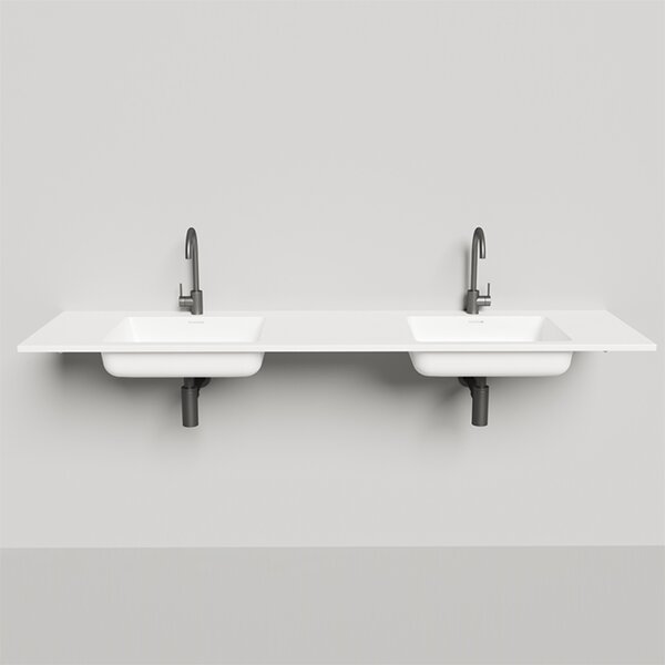 Salini ONDA Раковина 1800x500х163мм, c 1 отв. под смеситель x2, c  переливом, мат-л: S-Stone, белый матовый