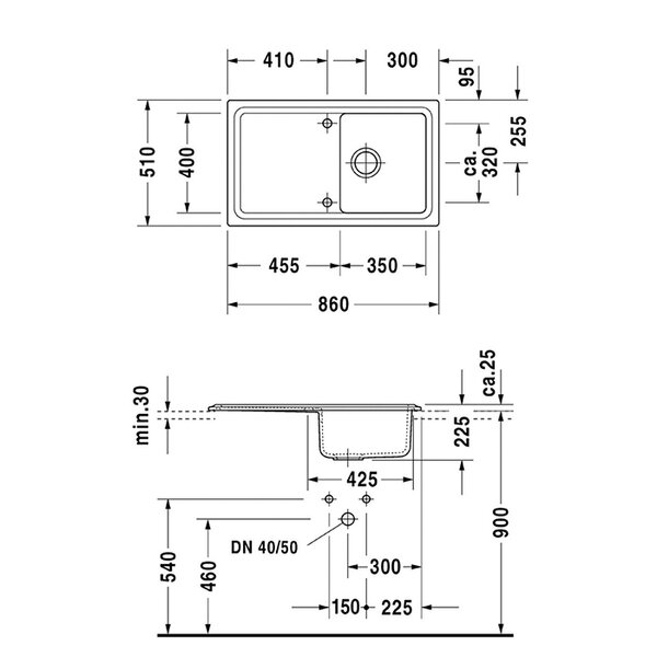 Duravit Cassia Кухонная мойка Cassia 50 860x510, бежевая