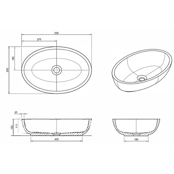 Knief Oval Shape Раковина накладная из полимерного материала 550x370x130 мм, цвет Rubin # 040