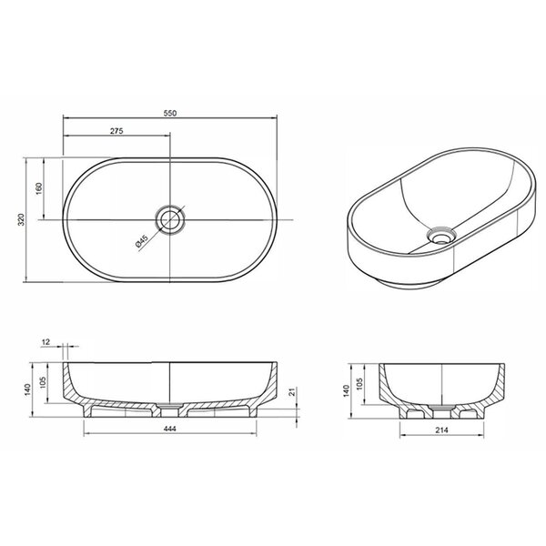 Knief Ellipse Shape Раковина накладная из полимерного материала 550x320x140 мм, цвет Turmalin # 020