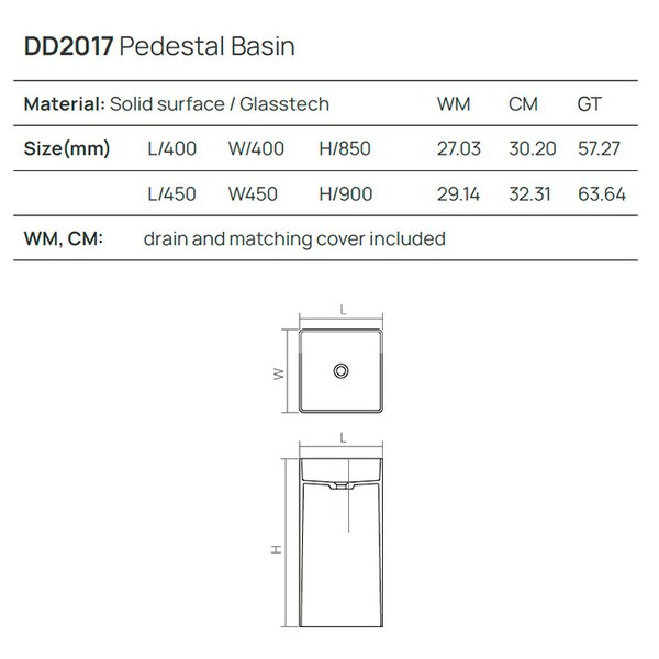 DEA DESIGN Pedestal Basin Раковина напольная 450х450хh900 мм, цвет grey