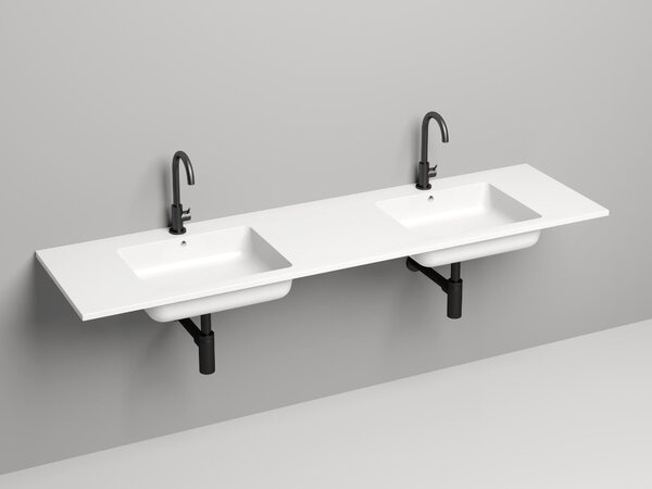 Salini ONDA Раковина 1800x500х163мм, c 1 отв. под смеситель x2, c  переливом, мат-л: S-Stone, белый матовый