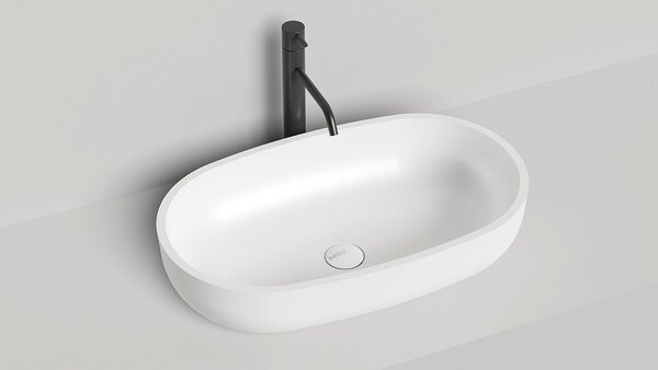 Salini GLORIA 305 Раковина накладная 640х385х145мм, без отв. под смес, без перелива, мат-л: S-Stone, матовый, белый.