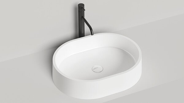 Salini GLORIA 10  Раковина накладная 560х440х125мм, без отв. под смес, без перелива, мат-л: S-Stone, матовый, белый.