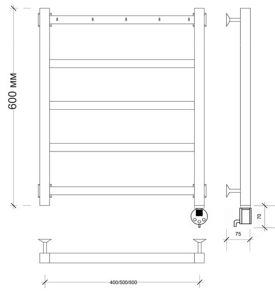 Полотенцесушитель электрический Secado Корсико 1 К 60x60 белый матовый