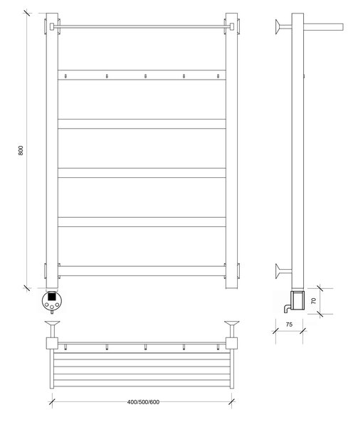 Полотенцесушитель электрический Secado Корсико 1 КСП 80x60 белый матовый