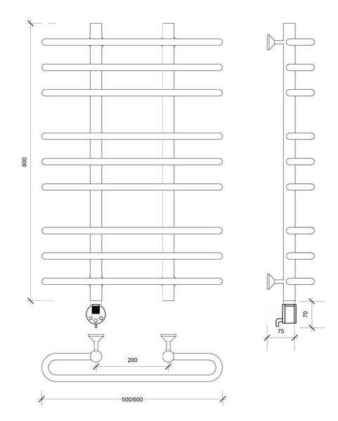 Полотенцесушитель электрический Secado Венеция 3 80x20x50 белый матовый