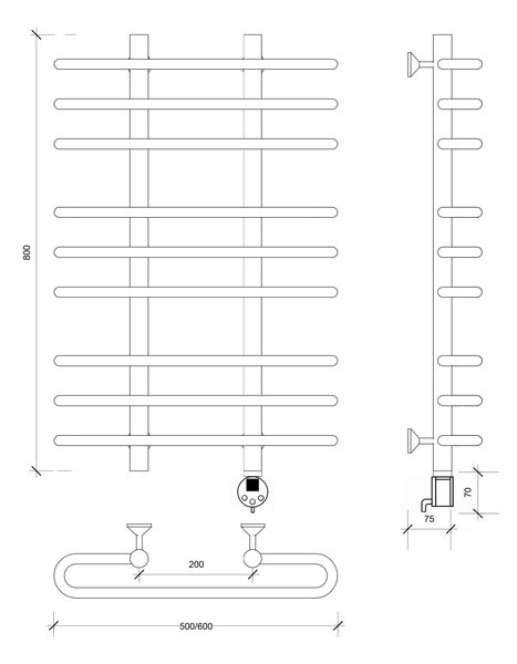Полотенцесушитель электрический Secado Венеция 3 80x20x50 белый матовый