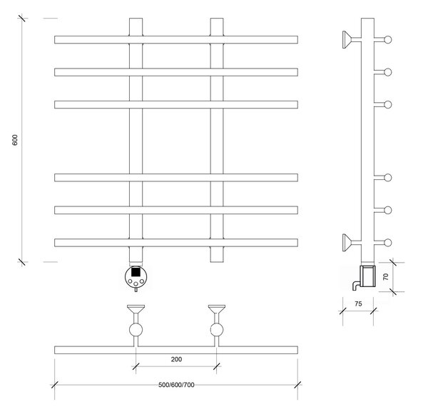 Полотенцесушитель электрический Secado Турин 4 60x20x70 белый матовый