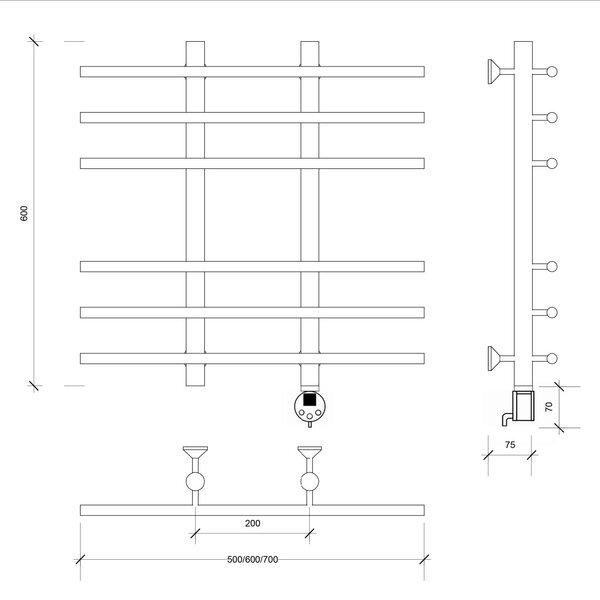 Полотенцесушитель электрический Secado Турин 4 60x20x70 белый матовый