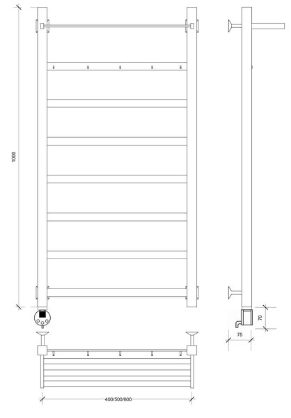 Полотенцесушитель электрический Secado Корсико 1 КСП 100x60 белый матовый