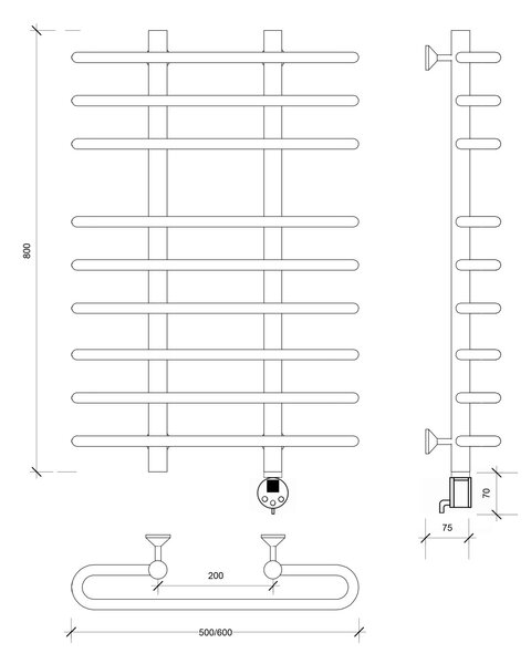 Полотенцесушитель электрический Secado Венеция 5 80x20x50 белый матовый