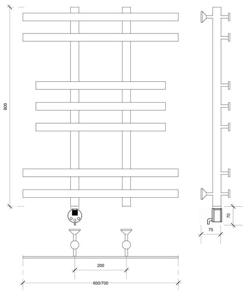 Полотенцесушитель электрический Secado Понтида 2 80x20x60 белый матовый