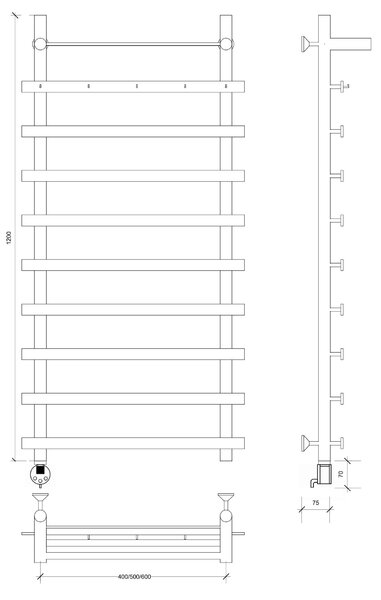 Полотенцесушитель электрический Secado Понтида 1 КСП 120x40x50 белый матовый