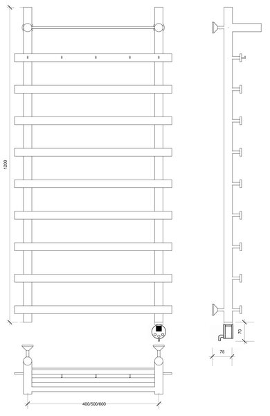 Полотенцесушитель электрический Secado Понтида 1 КСП 120x60x70 белый матовый