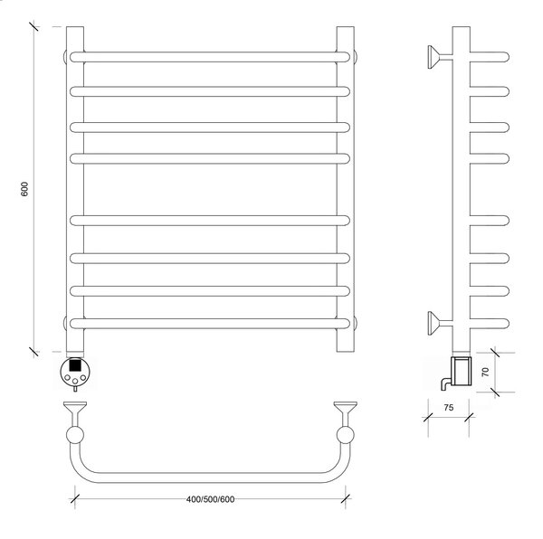Полотенцесушитель электрический Secado Мерида 4 60x50 белый матовый