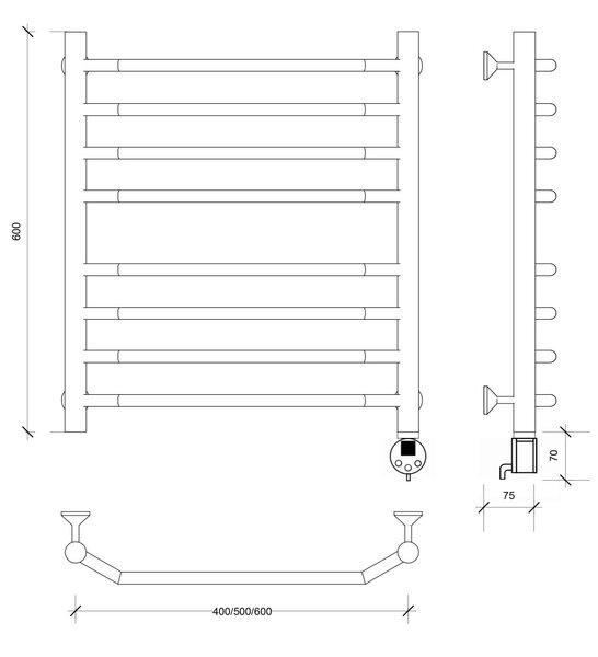 Полотенцесушитель электрический Secado Агата 4 60x60 белый матовый