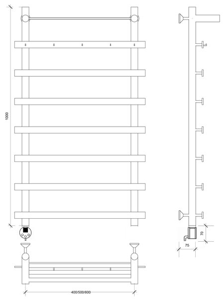 Полотенцесушитель электрический Secado Понтида 1 КСП 100x60x70 белый матовый