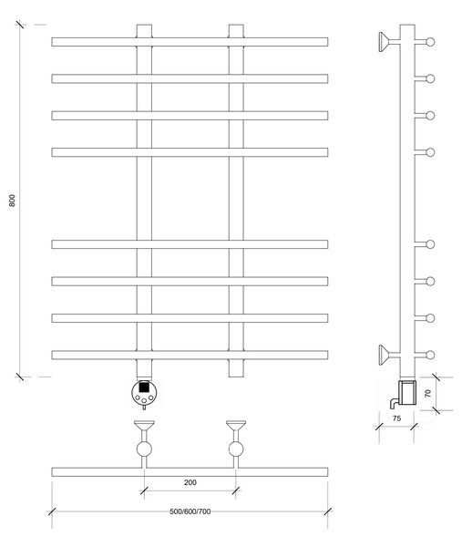 Полотенцесушитель электрический Secado Турин 4 80x20x60 белый матовый