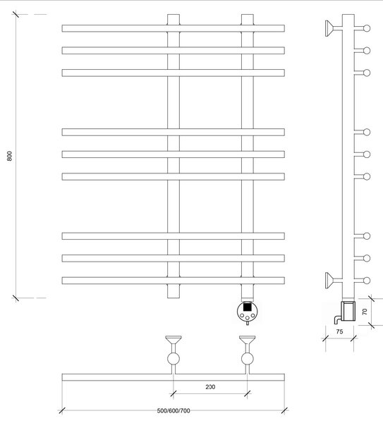 Полотенцесушитель электрический Secado Турин 3 80x20x60 белый матовый