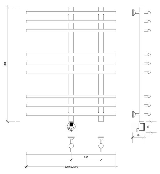 Полотенцесушитель электрический Secado Турин 3 80x20x70 белый матовый