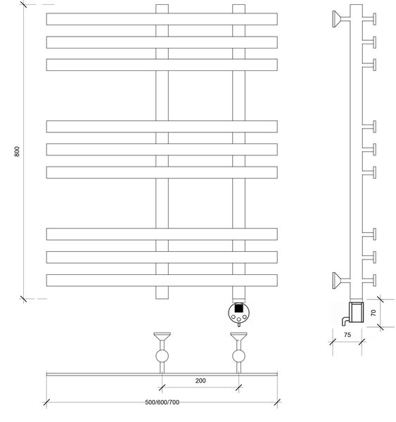 Полотенцесушитель электрический Secado Понтида 3 80x20x70 белый матовый