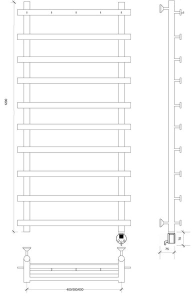 Полотенцесушитель электрический Secado Понтида 1 К 120x50x60 белый матовый