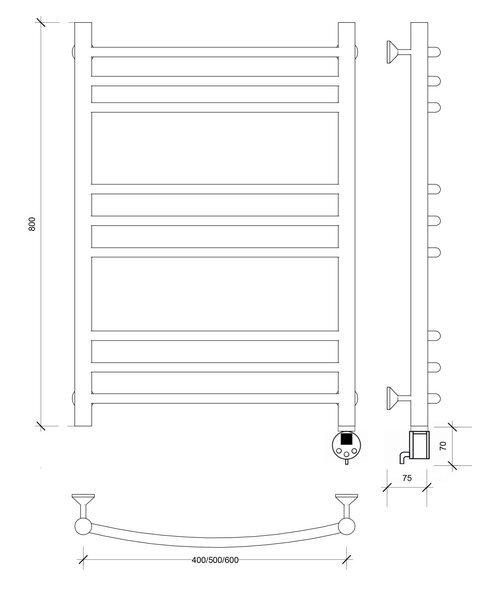Полотенцесушитель электрический Secado Милан 3 80x40 белый матовый