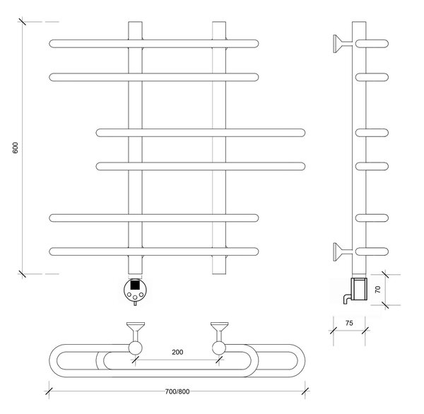 Полотенцесушитель электрический Secado Венеция 6 60x20x80 белый матовый