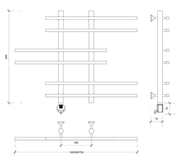 Полотенцесушитель электрический Secado Турин 5 60x20x70 белый матовый