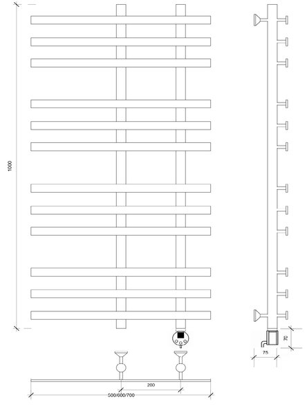 Полотенцесушитель электрический Secado Понтида 3 100x20x70 белый матовый