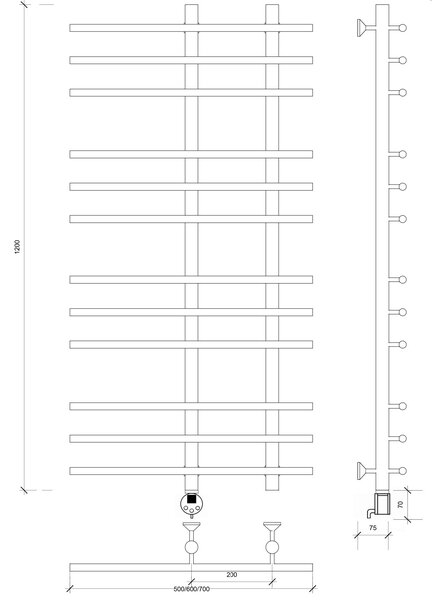 Полотенцесушитель электрический Secado Турин 3 120x20x60 белый матовый