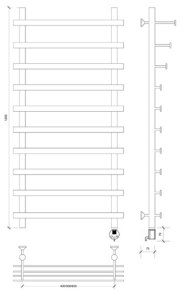 Полотенцесушитель электрический Secado Понтида 7 СП 120x40x50 белый матовый