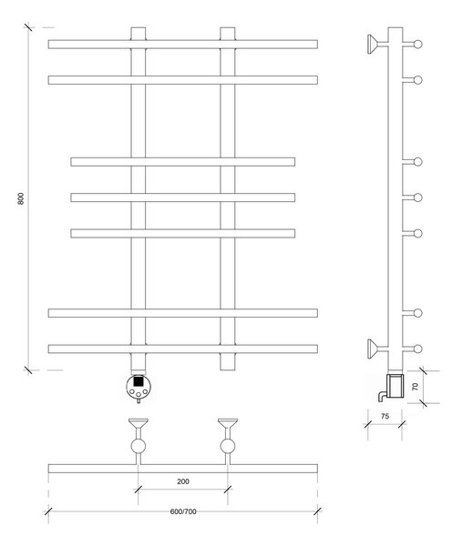Полотенцесушитель электрический Secado Турин 2 80x20x60 белый матовый