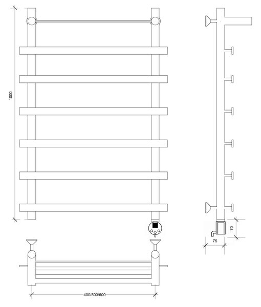 Полотенцесушитель электрический Secado Понтида 1 СП 100x60x70 белый матовый