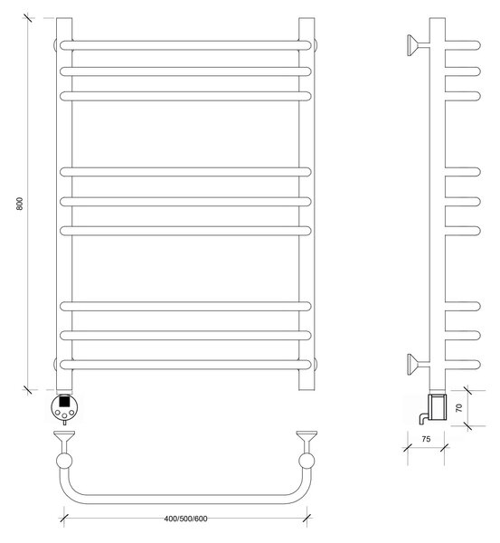 Полотенцесушитель электрический Secado Мерида 3 80x50 белый матовый